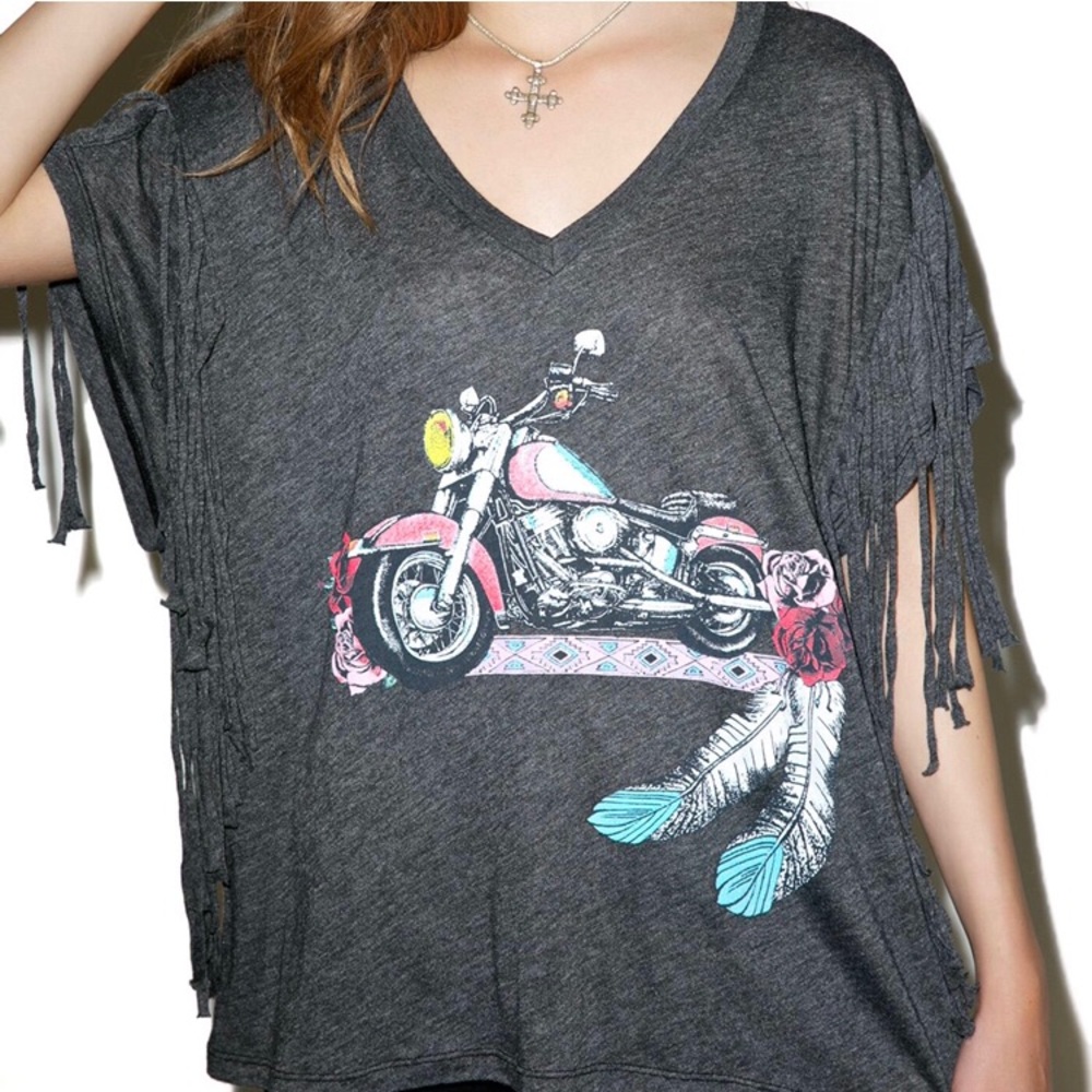 Wildfox | NEW WILD WEST BORN TO BE BAD FRINGE MOTORCYCLE GRAPHIC TEE